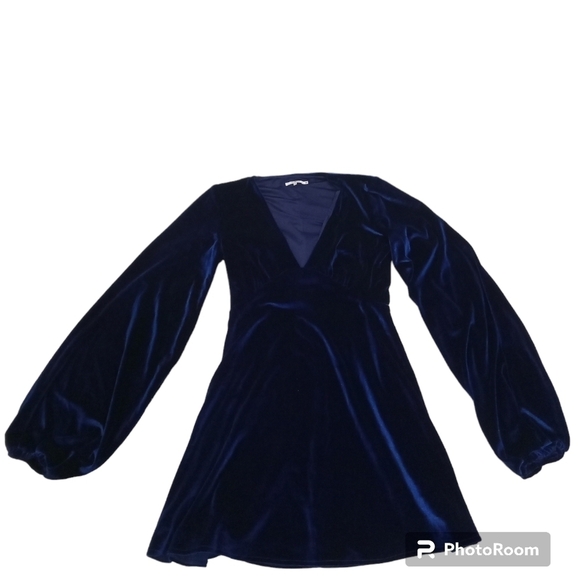 Tularosa Ryland Royal Blue Velvet Long Sleeve Deep V-Neck Empire Waist  Xsmall - Picture 6 of 13
